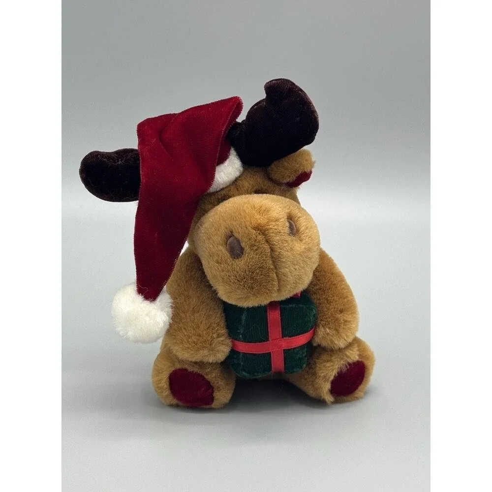 Plush Reindeer Moose In Santa Hat W/ Gift 6